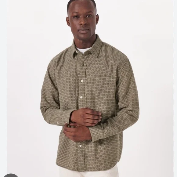 abercrombie long sleeve men's waffle button up olive green size small - Picture 2 of 16
